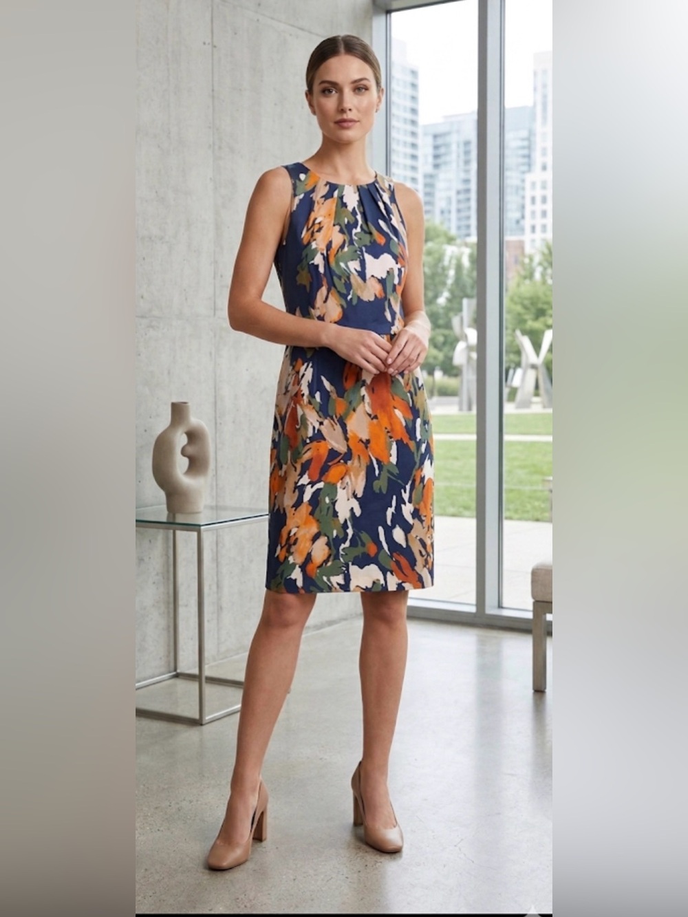 212 collection blu abstract print dress size 4 cotton womens mididress boho